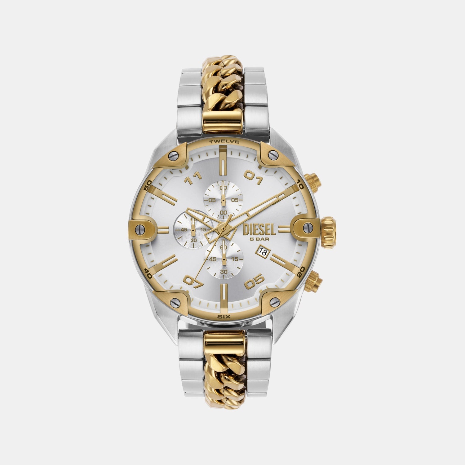 Spiked Men Quartz Silver Dial Chronograph Stainless Steel Watch DZ4629