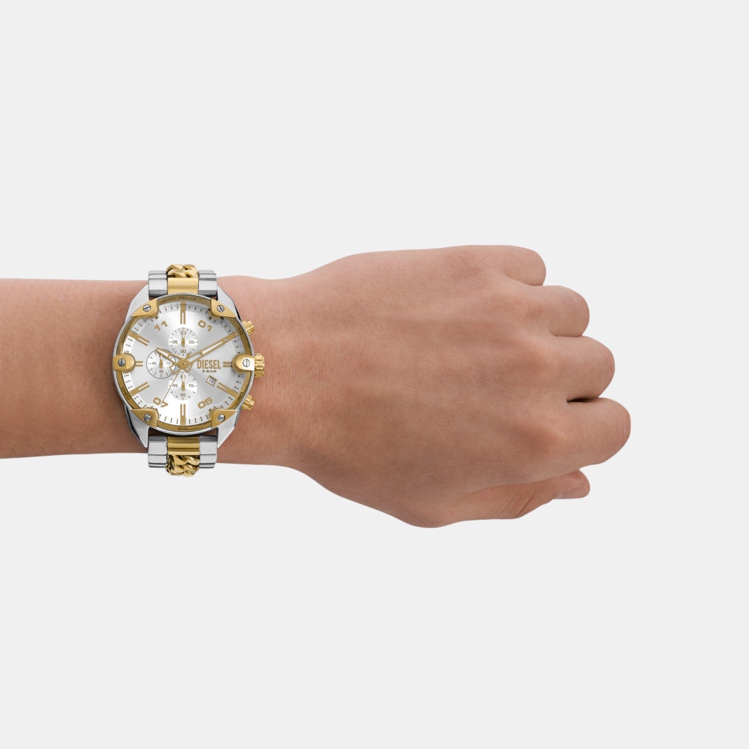 Spiked Men Quartz Silver Dial Chronograph Stainless Steel Watch DZ4629