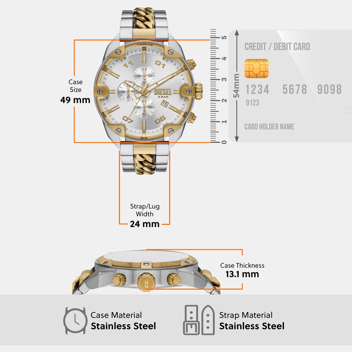 Spiked Men Quartz Silver Dial Chronograph Stainless Steel Watch DZ4629