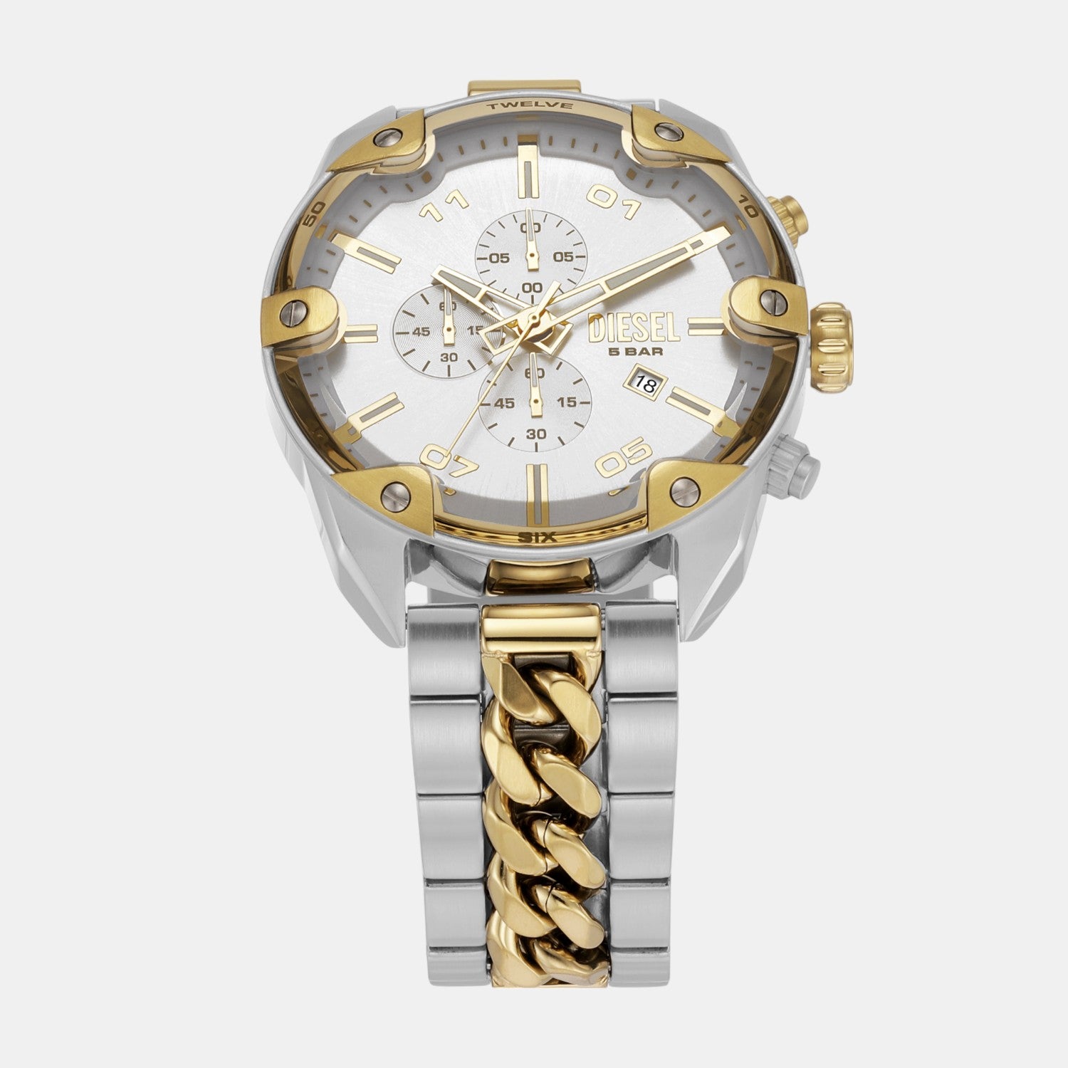 Spiked Men Quartz Silver Dial Chronograph Stainless Steel Watch DZ4629