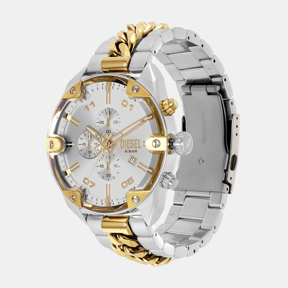 Spiked Men Quartz Silver Dial Chronograph Stainless Steel Watch DZ4629