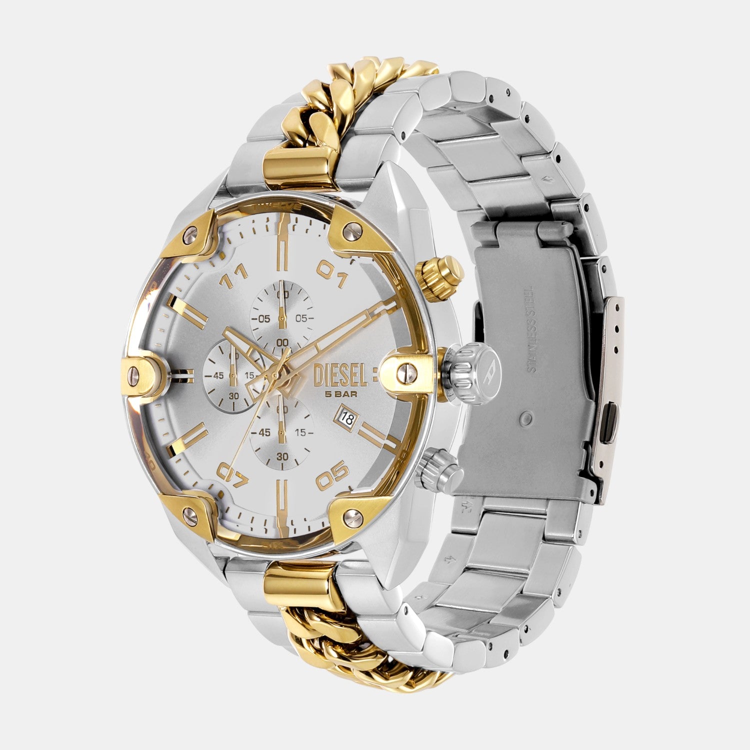 Spiked Men Quartz Silver Dial Chronograph Stainless Steel Watch DZ4629