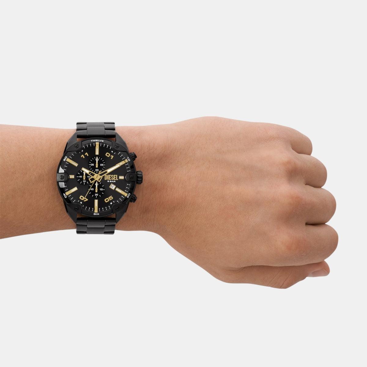 Spiked Men Quartz Black Dial Chronograph Stainless Steel Watch DZ4644
