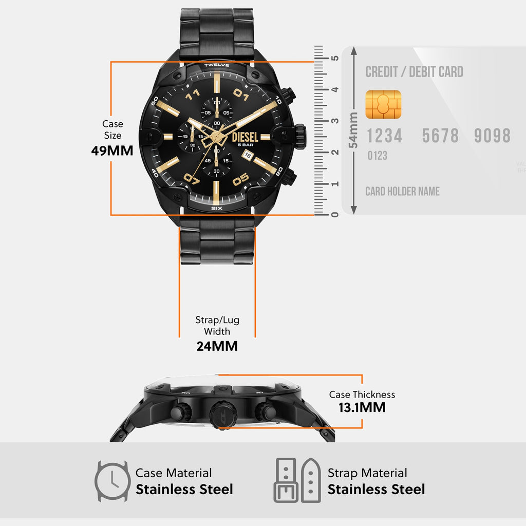 Spiked Men Quartz Black Dial Chronograph Stainless Steel Watch DZ4644