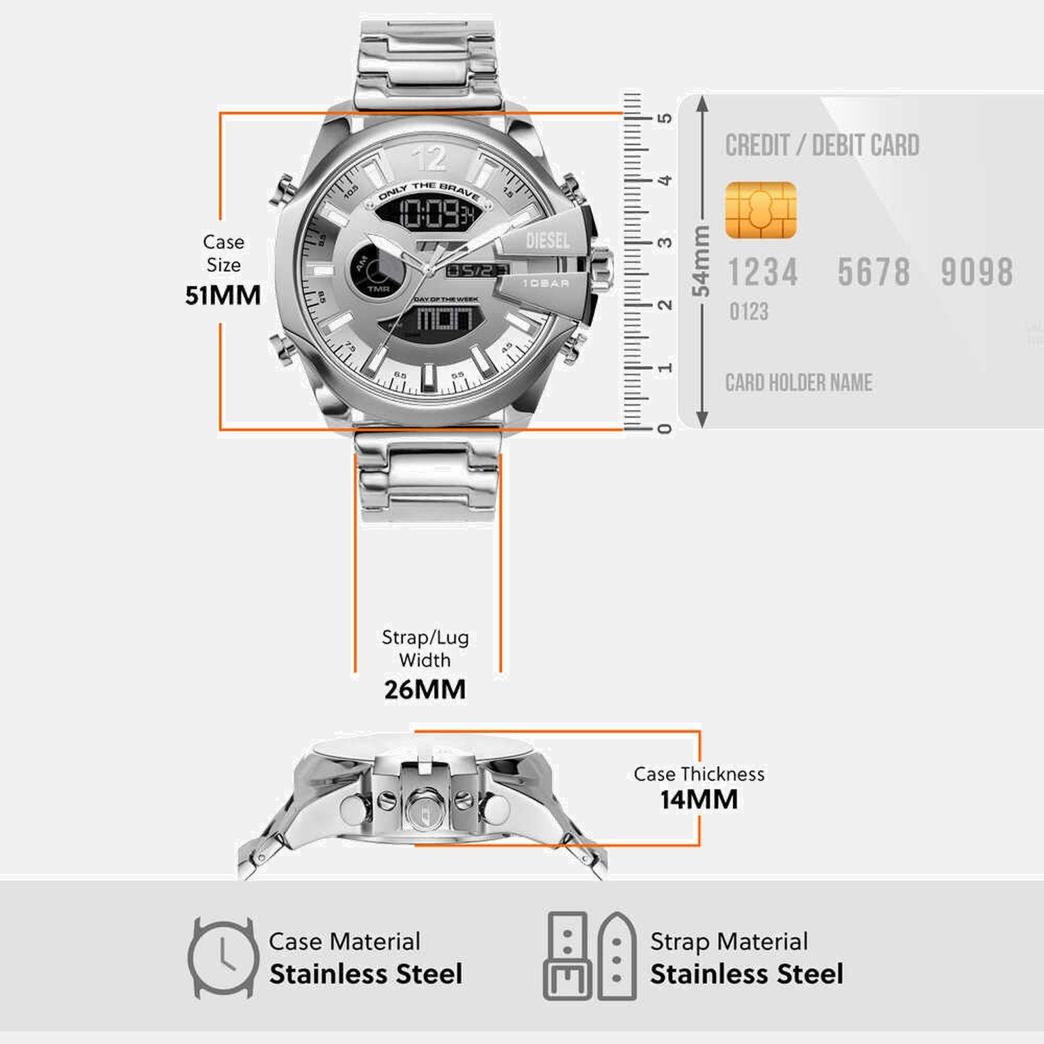 Mega Chief Men Quartz Two Tone Dial Analog-Digital Stainless Steel Watch DZ4648