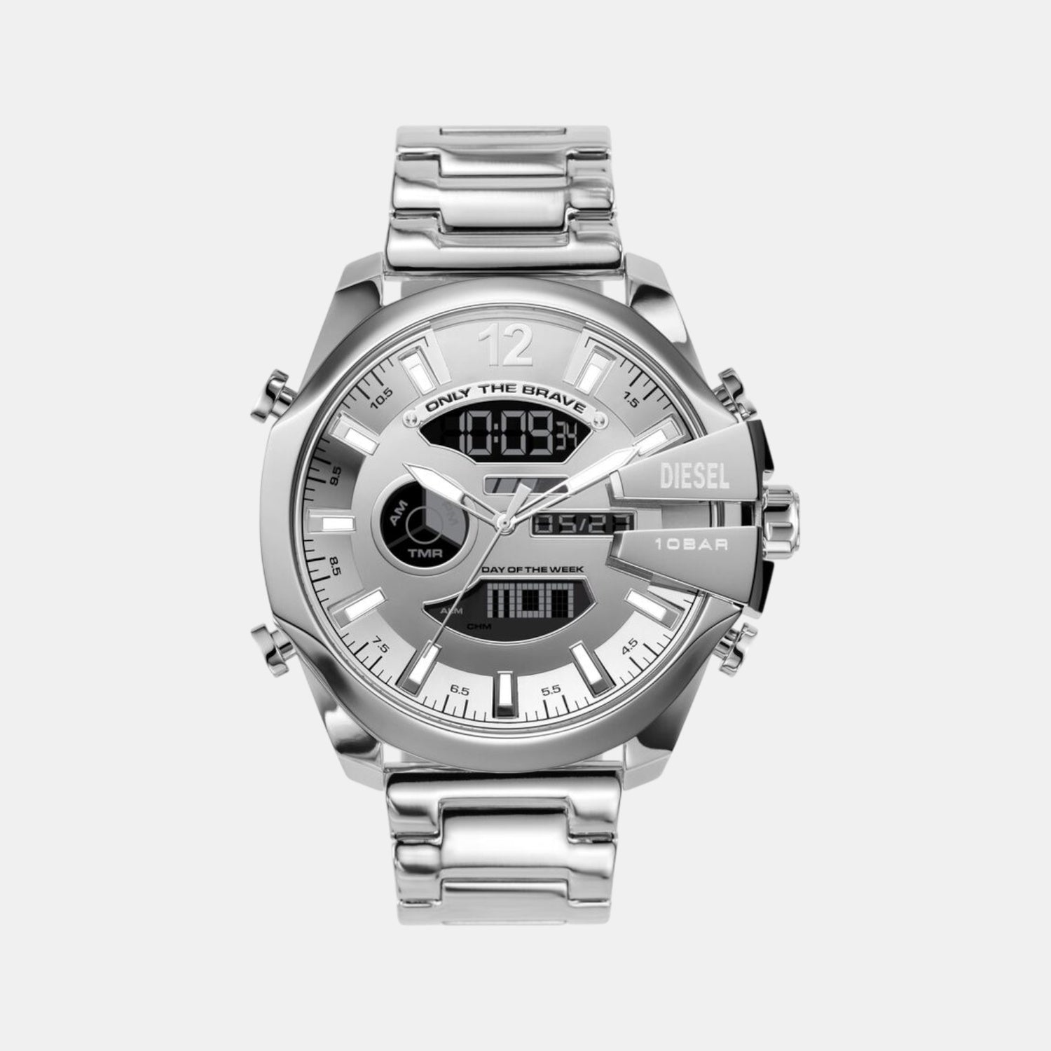 Mega Chief Men Quartz Two Tone Dial Analog-Digital Stainless Steel Watch DZ4648