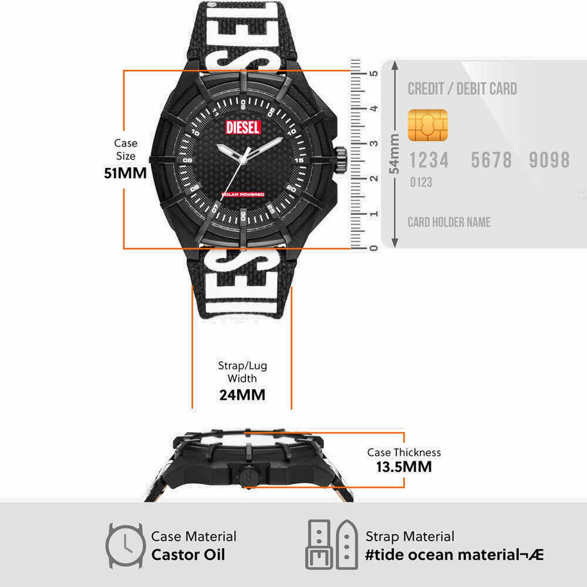 Framed Men Solar Black Dial Analog Plastic Watch DZ4654