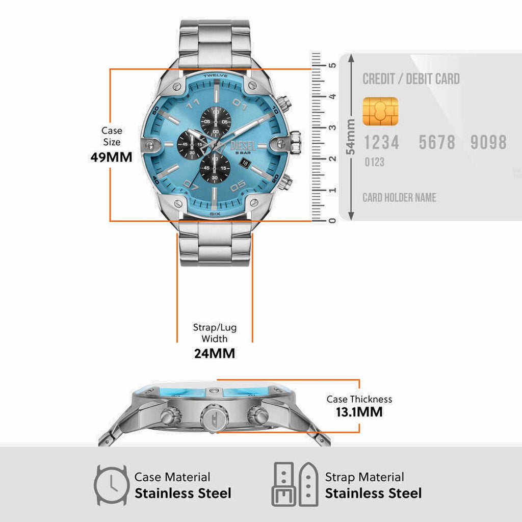 Spiked Men Quartz Blue Dial Analog Stainless Steel Watch DZ4655