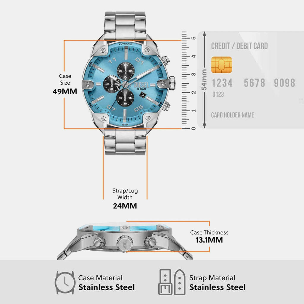 Spiked Men Quartz Blue Dial Chronograph Stainless Steel Watch DZ4655