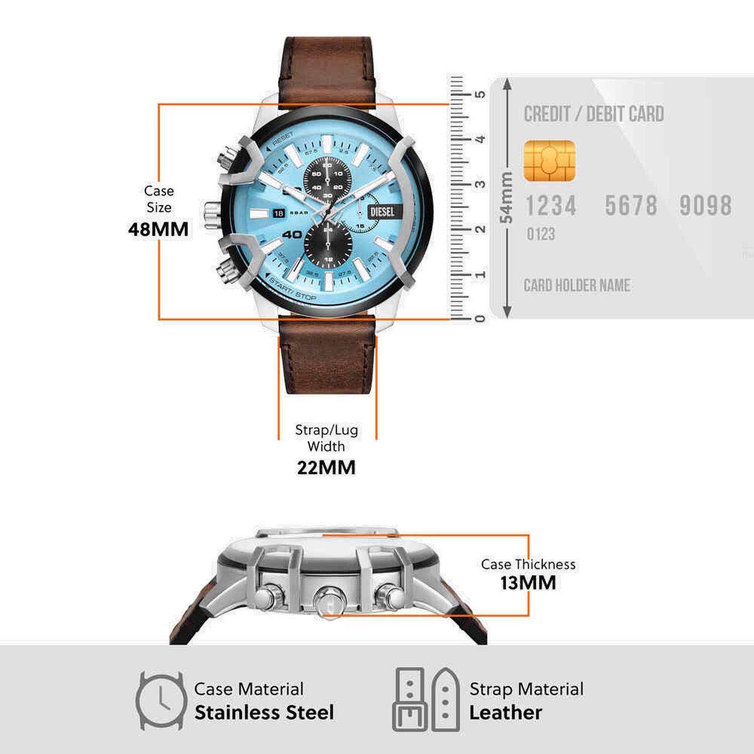 Griffed Men Quartz Blue Dial Chronograph Leather Watch DZ4656