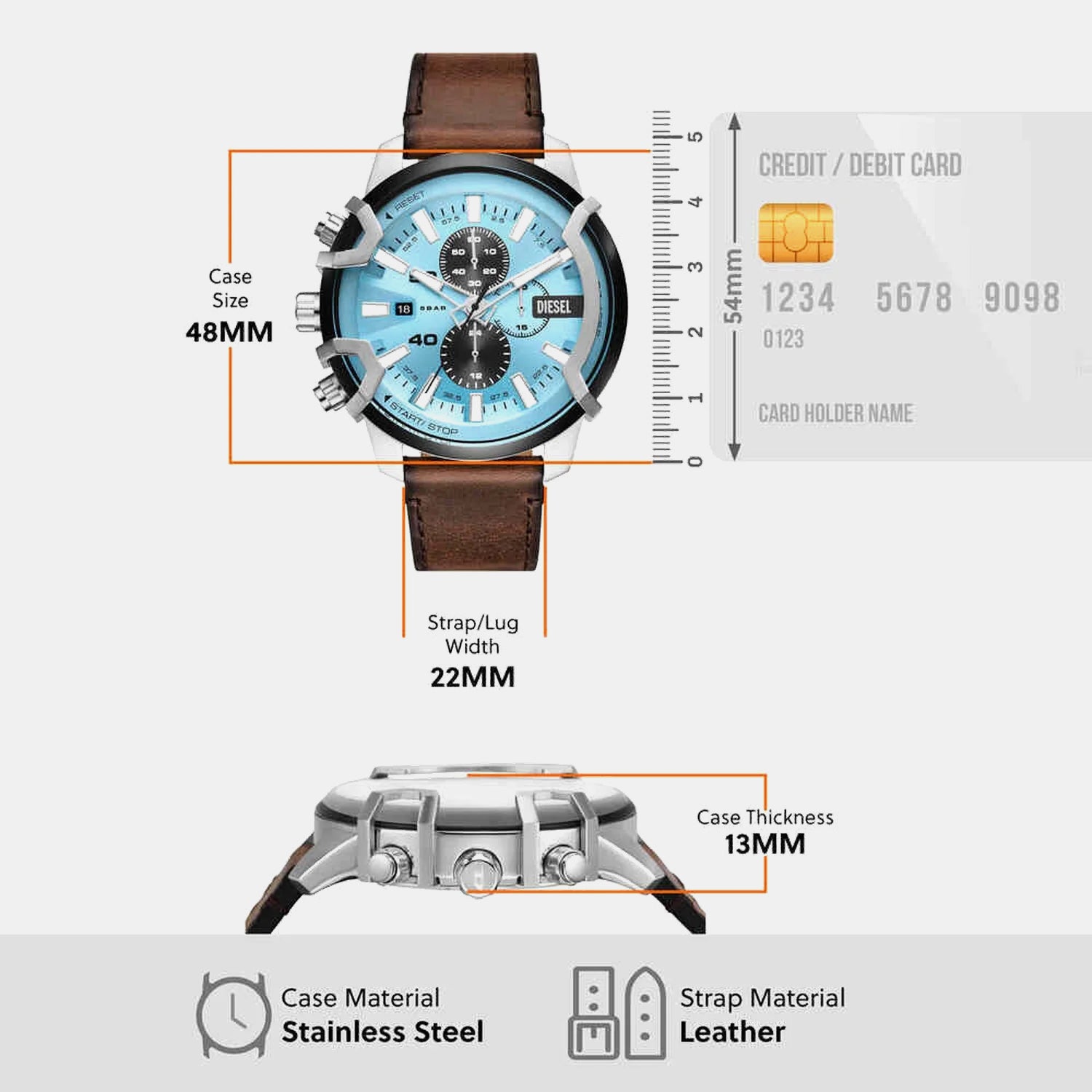 Griffed Men Quartz Blue Dial Chronograph Leather Watch DZ4656
