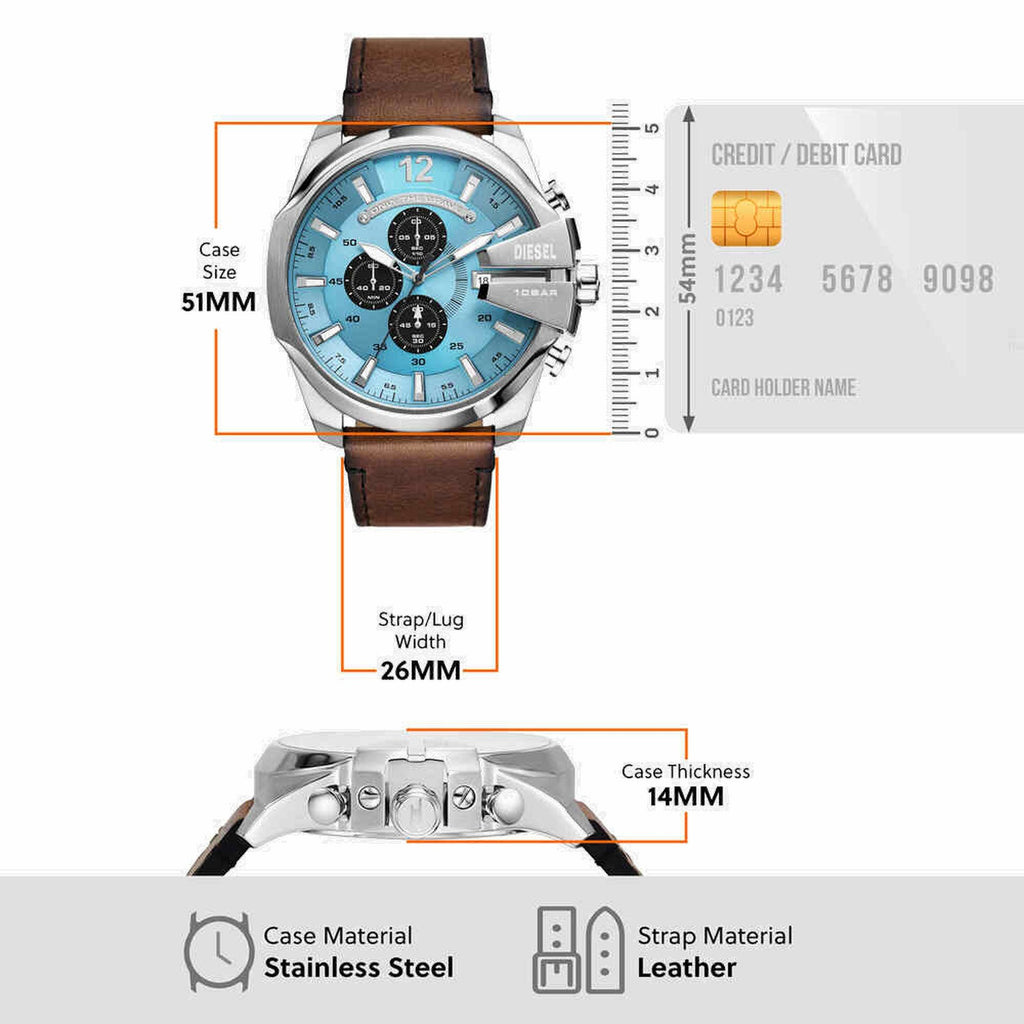 Mega Chief Men Quartz Blue Dial Chronograph Leather Watch DZ4657