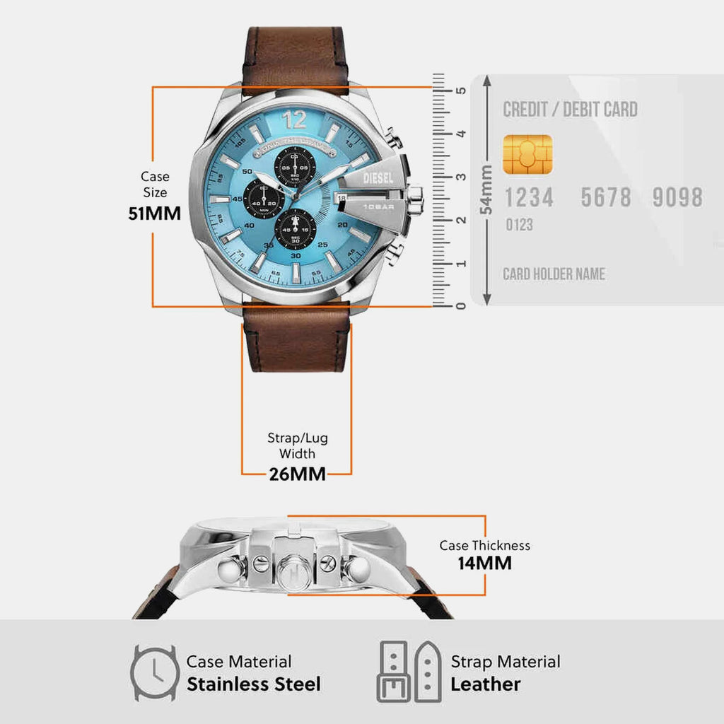 Mega Chief Men Quartz Blue Dial Chronograph Leather Watch DZ4657