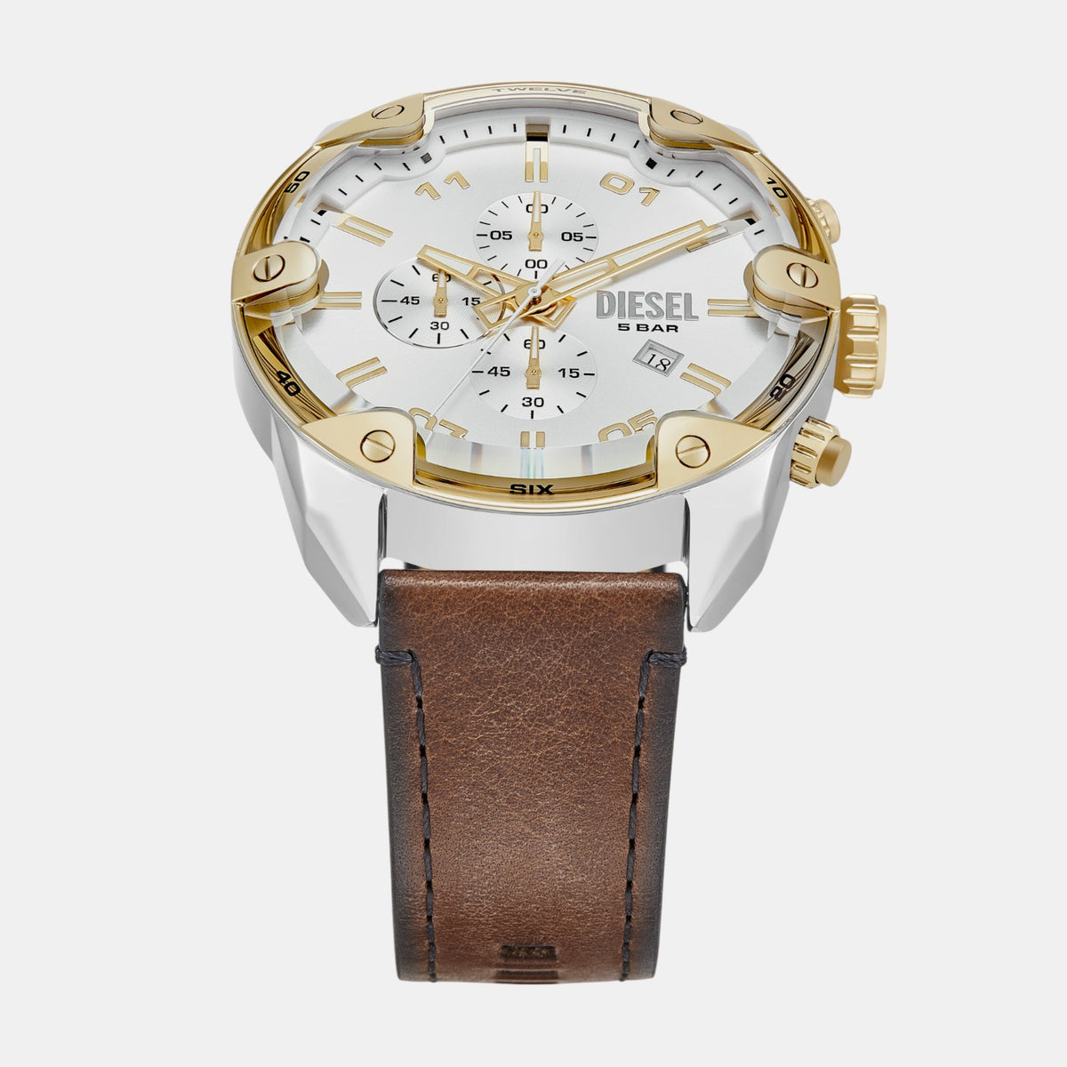 Spiked Men Quartz Silver Dial Chronograph Leather Watch DZ4665
