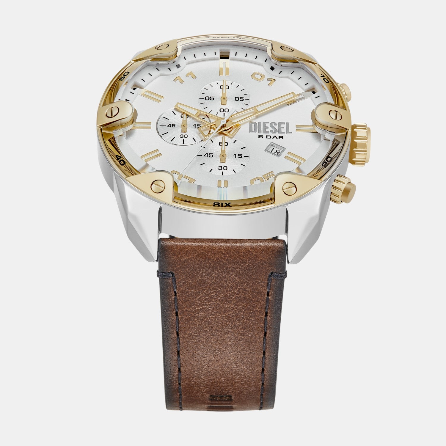 Spiked Men Quartz Silver Dial Chronograph Leather Watch DZ4665