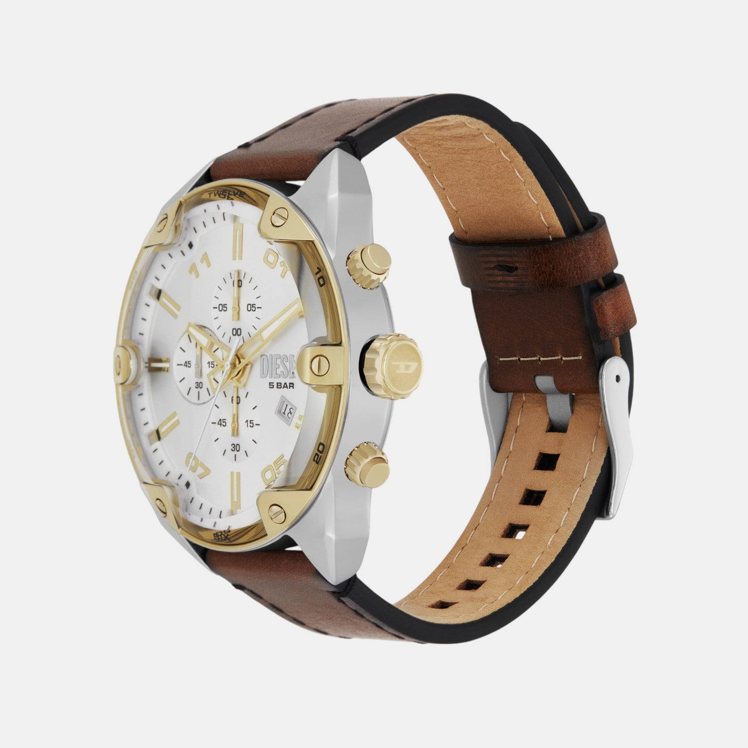 Spiked Men Quartz Silver Dial Chronograph Leather Watch DZ4665