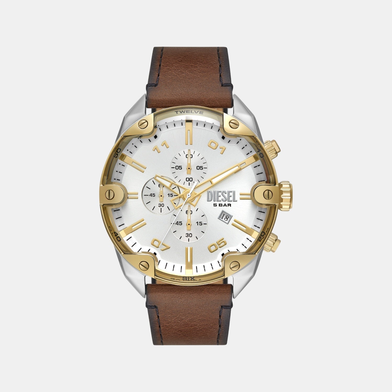 Spiked Men Quartz Silver Dial Chronograph Leather Watch DZ4665