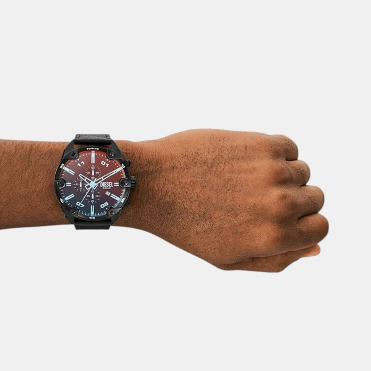 Spiked Men Quartz Black Dial Chronograph Leather Watch DZ4667
