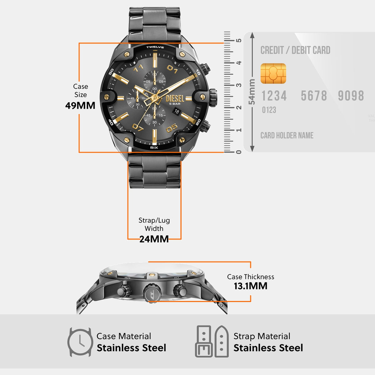 Spiked Men Quartz Grey Dial Chronograph Stainless Steel Watch DZ4669