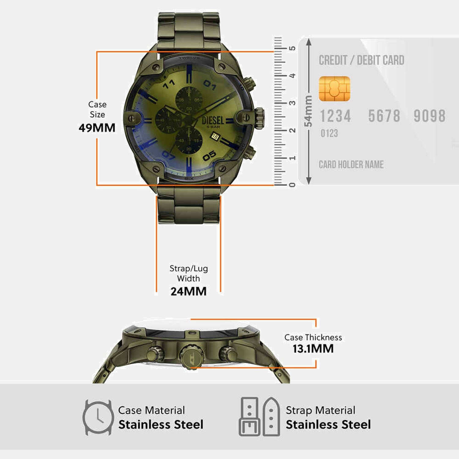 Spiked Men Quartz Silver Dial Chronograph Stainless Steel Watch DZ4670