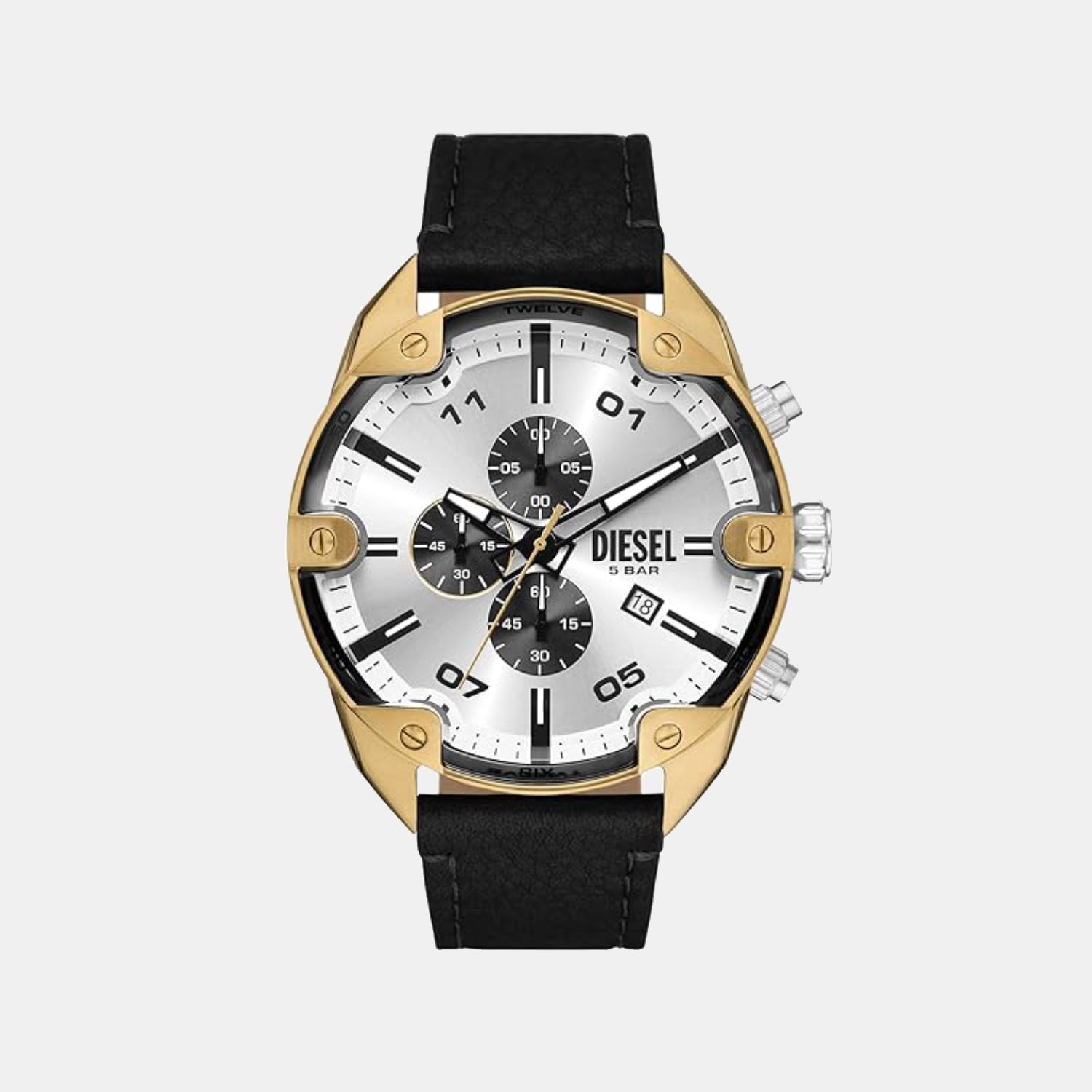 Spiked Men Quartz Silver Dial Chronograph Leather Watch DZ4671