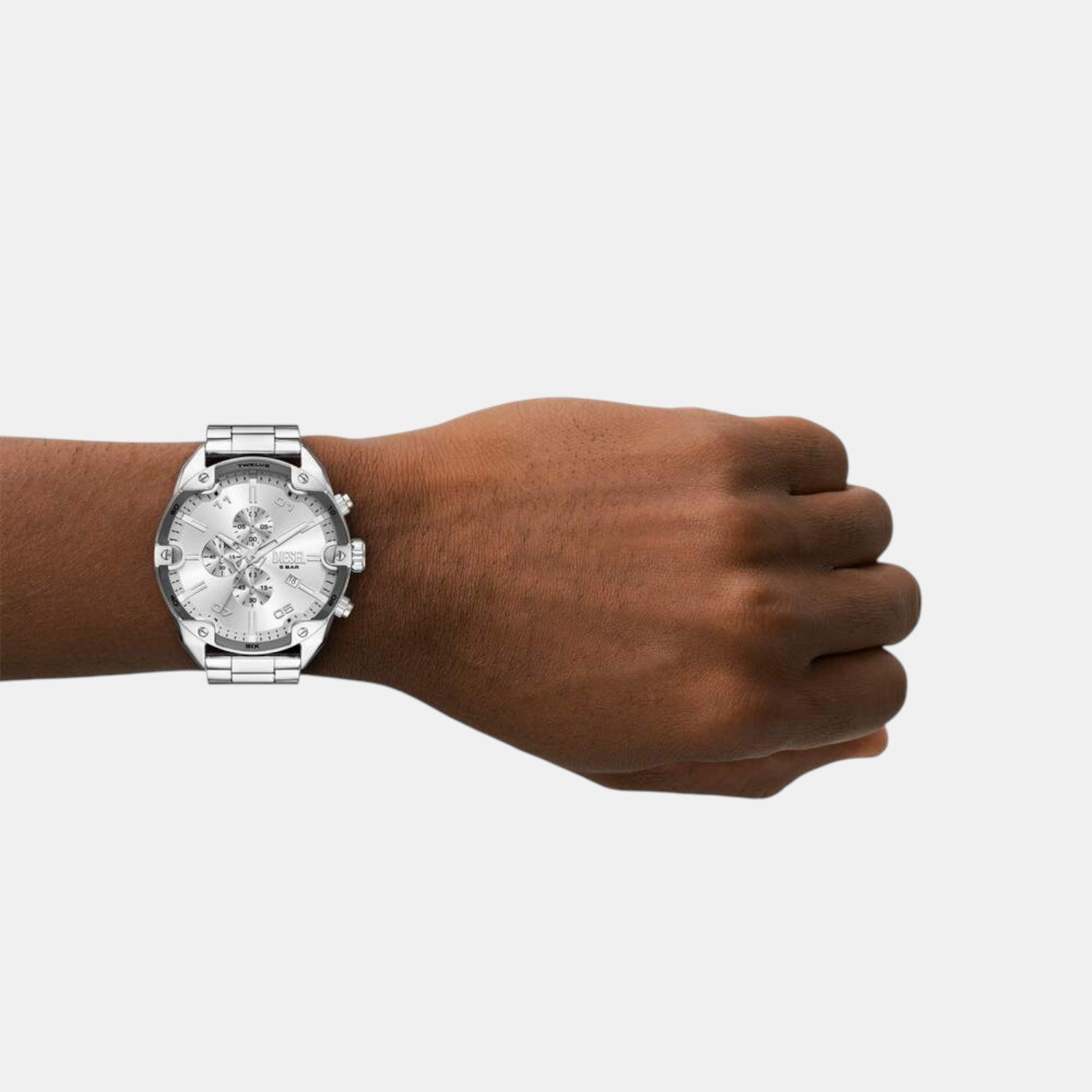 Spiked Men Quartz Silver Dial Chronograph Stainless Steel Watch DZ4677