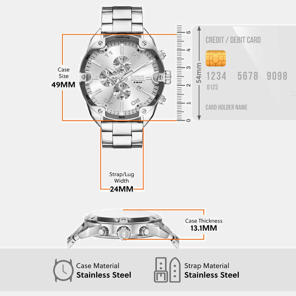Spiked Men Quartz Silver Dial Chronograph Stainless Steel Watch DZ4677