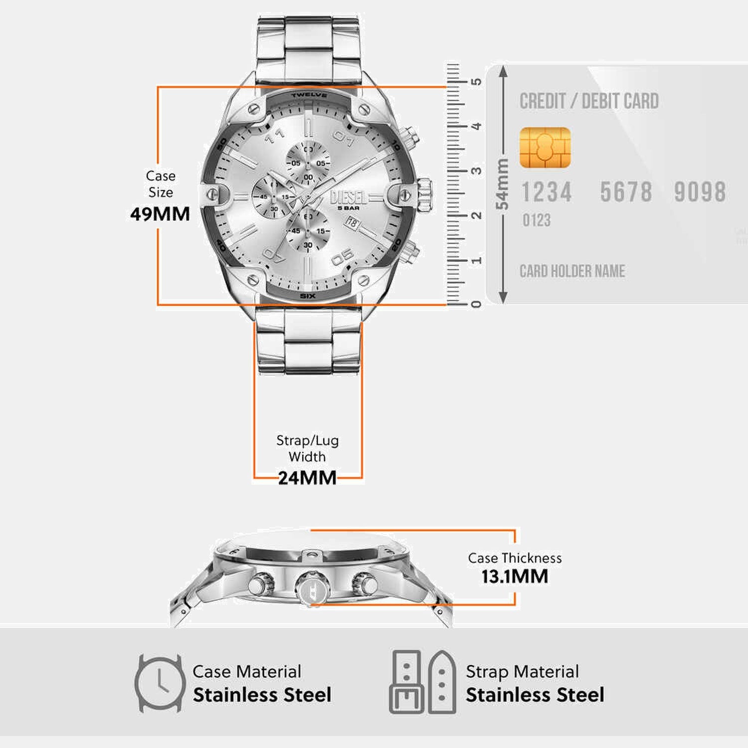 Spiked Men Quartz Silver Dial Chronograph Stainless Steel Watch DZ4677