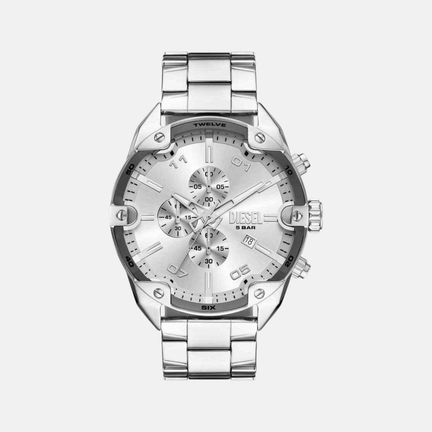 Spiked Men Quartz Silver Dial Chronograph Stainless Steel Watch DZ4677