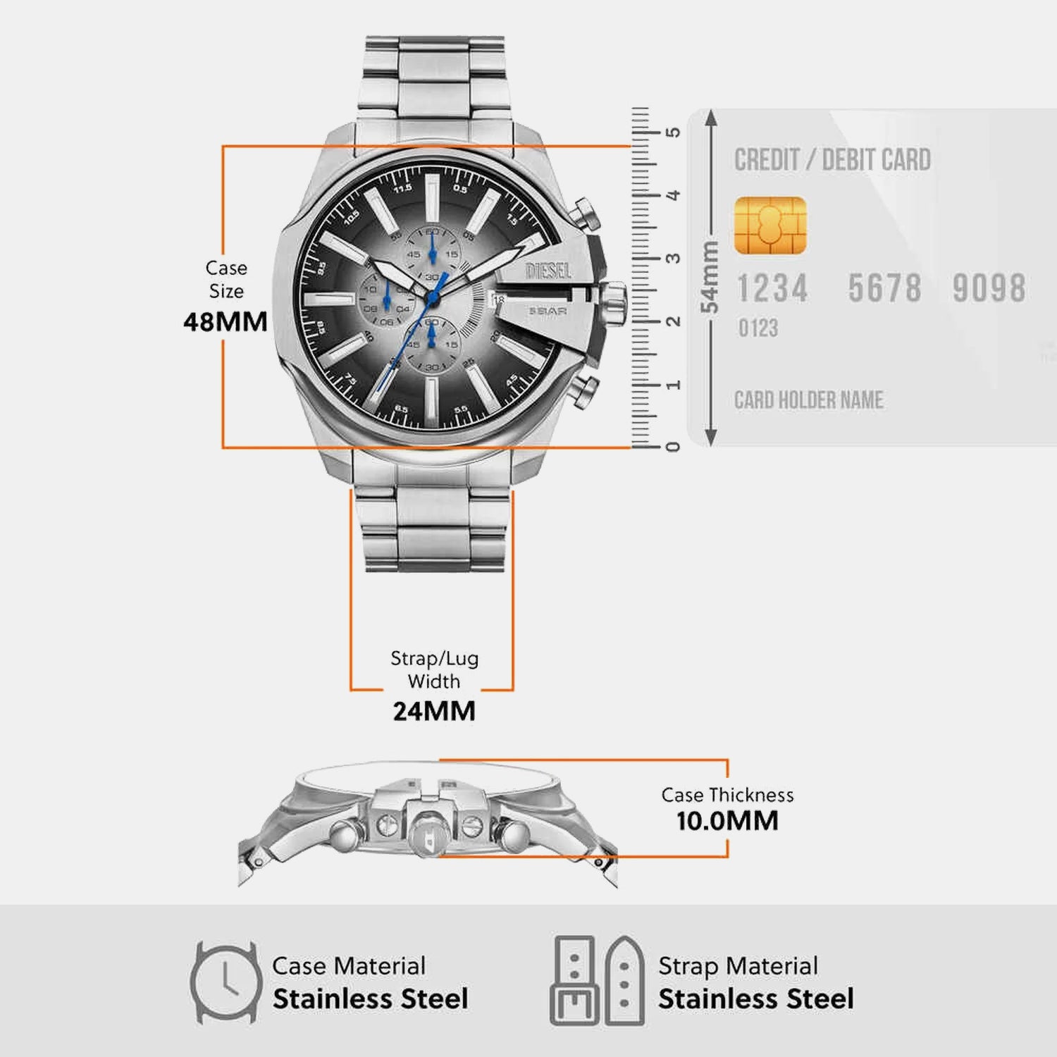 Mega Chief Slim Men Quartz Multicolour Dial Chronograph Stainless Steel Watch DZ4686