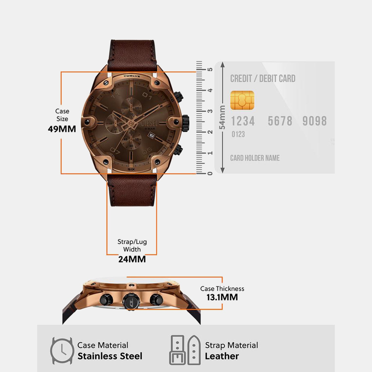 Men Quartz Brown Dial Analog Leather Watch DZ4698