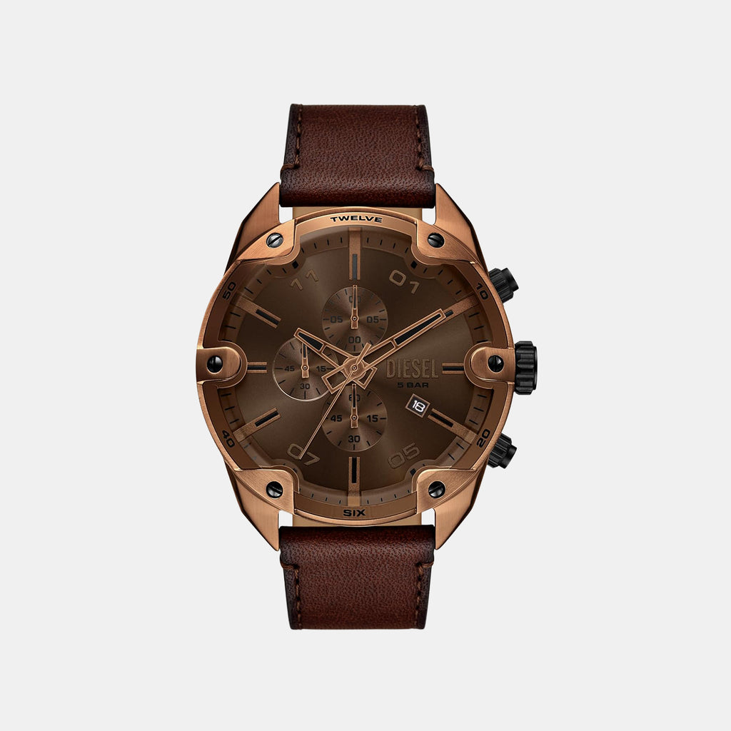 Men Quartz Brown Dial Analog Leather Watch DZ4698