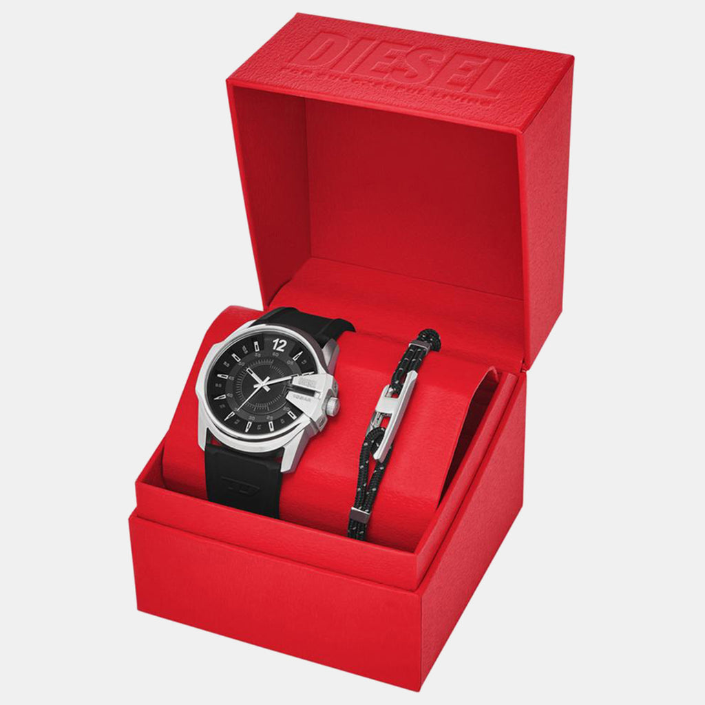 Master Chi Men Quartz Black Dial Analog Silicone Watch DZ4700SET