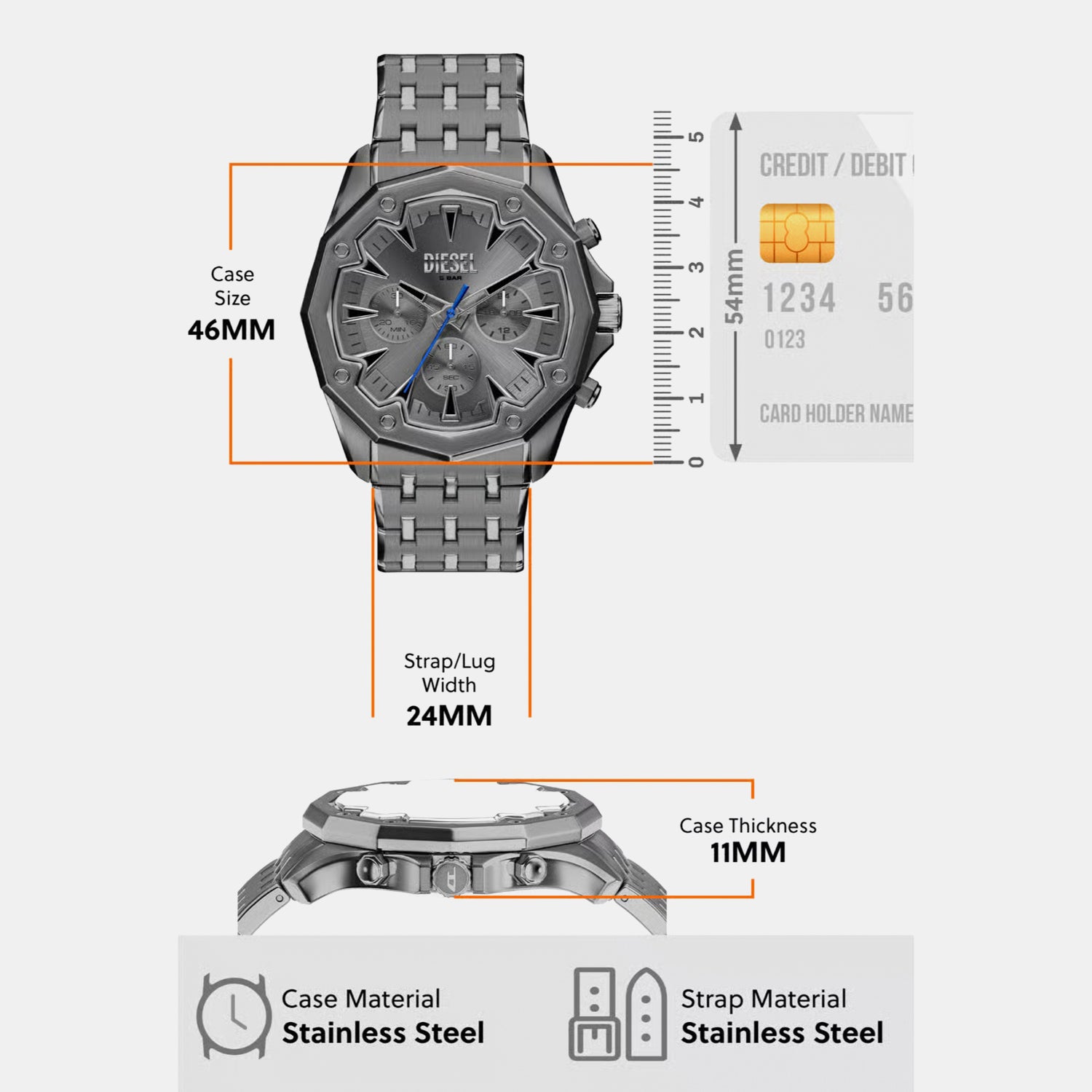 Stinger Men Quartz Grey Dial Chronograph Stainless Steel Watch DZ4708