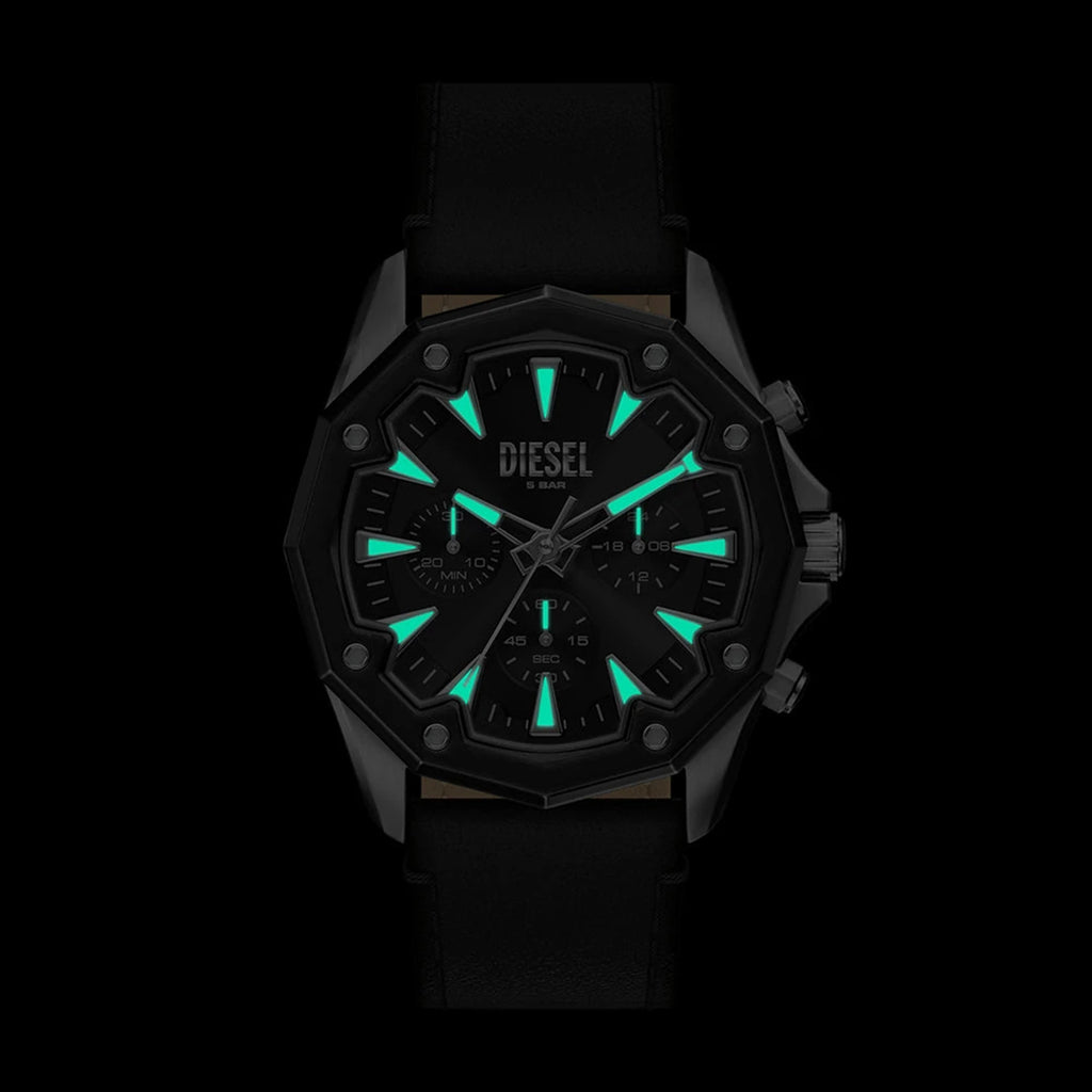 Men Quartz Black Dial Chronograph Leather Watch DZ4710