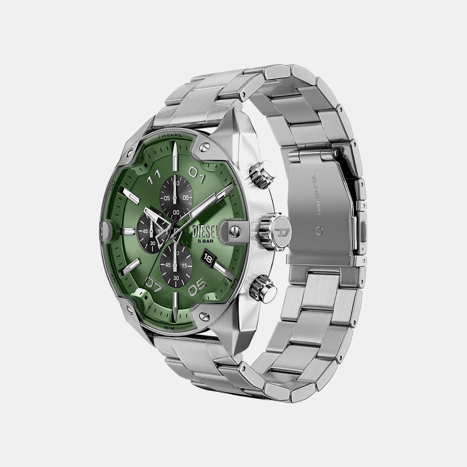 Spiked Men Quartz Green Dial Chronograph Stainless Steel Watch DZ4712
