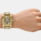 Spiked Men Automatic Gold Dial Analog Stainless Steel Watch DZ4720