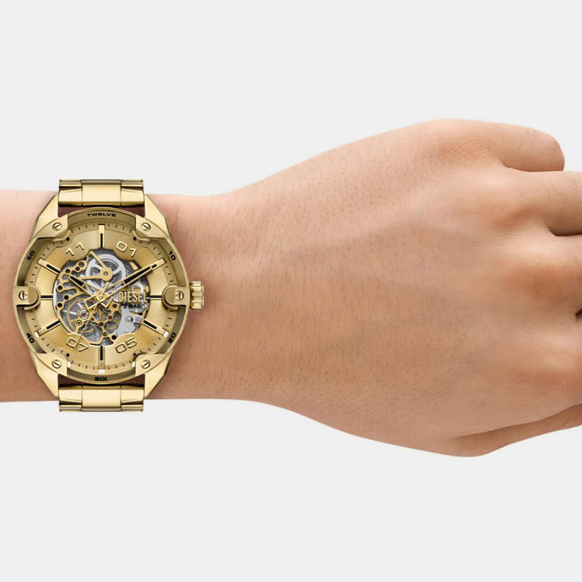Spiked Men Automatic Gold Dial Analog Stainless Steel Watch DZ4720