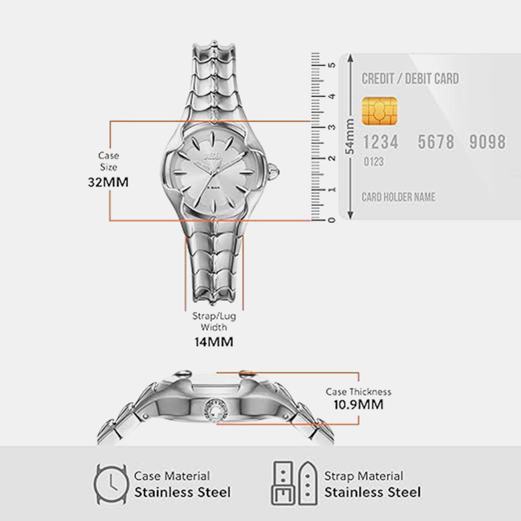 Women Quartz Silver Dial Analog Stainless Steel Watch DZ5605