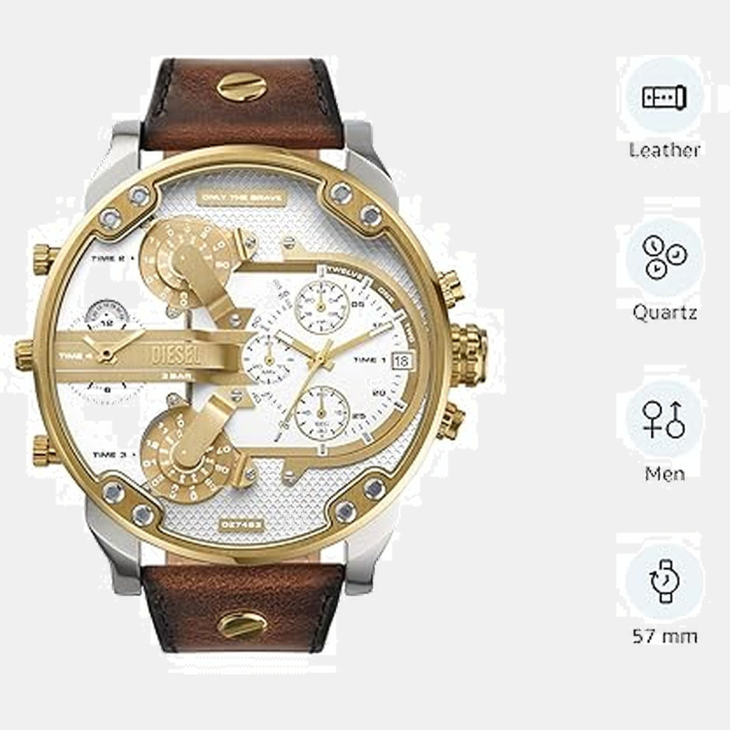 Mr. Daddy 2.0 Men Quartz Silver Dial Chronograph Leather Watch DZ7483