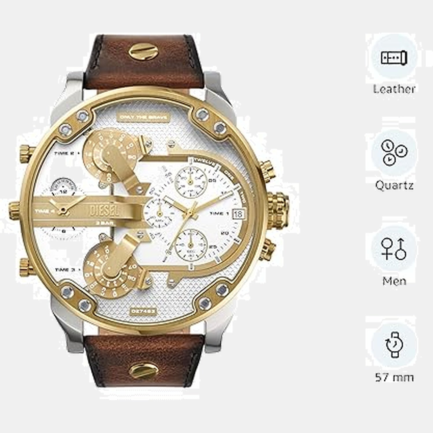 Diesel Daddy Men Quartz Silver Dial Chronograph Leather - Main Image