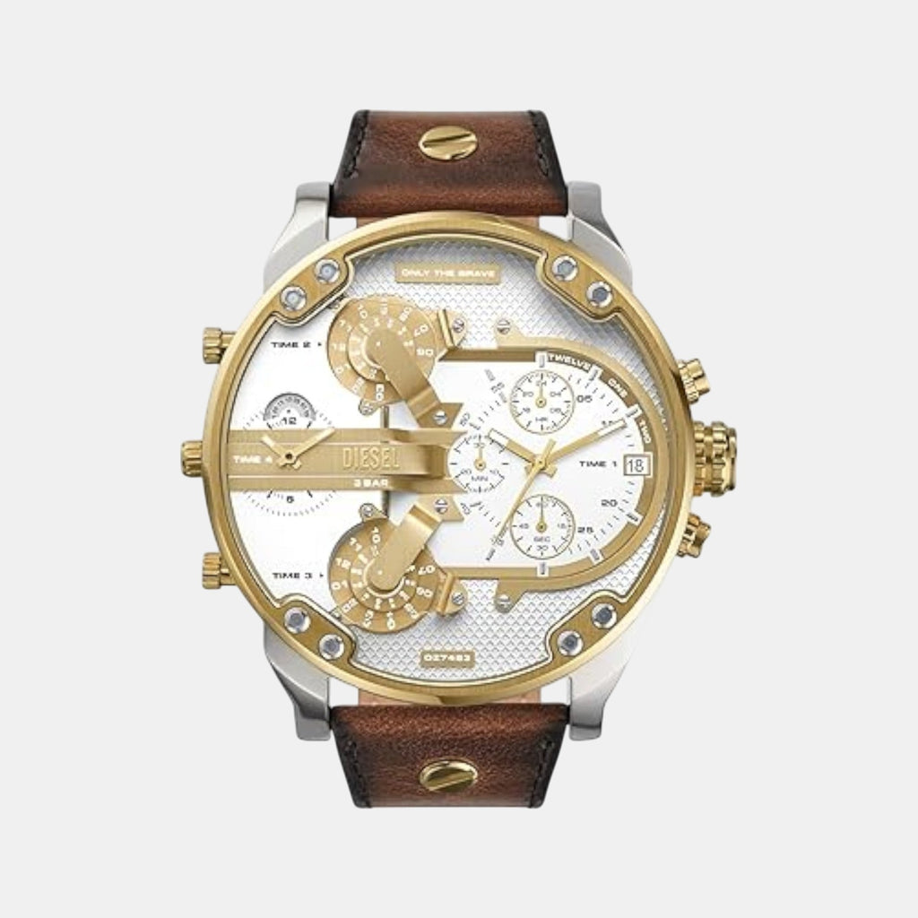 Mr. Daddy 2.0 Men Quartz Silver Dial Chronograph Leather Watch DZ7483