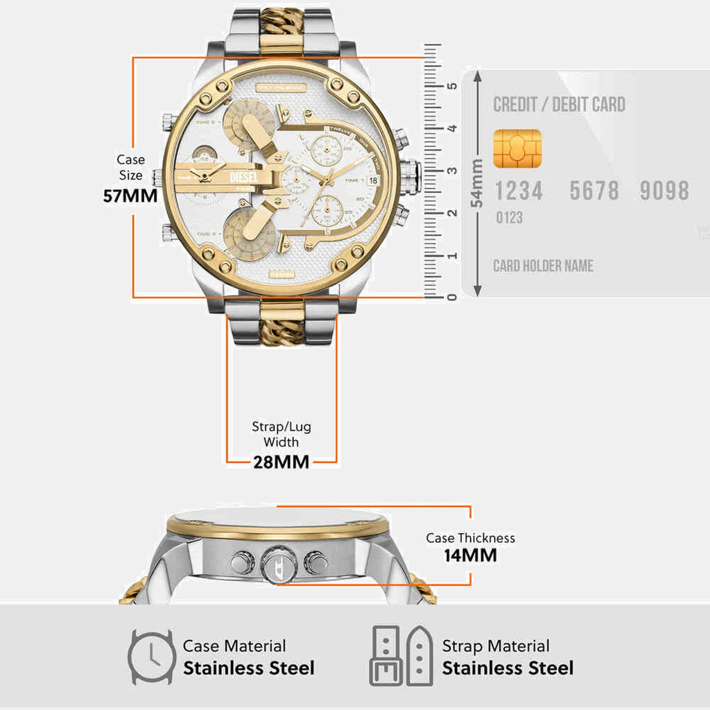 Mr. Daddy 2 Men Quartz Two Tone Dial Analog Stainless Steel Watch DZ7486