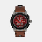 Male Black Digital Griffed Leather Smart Watch DZT2043