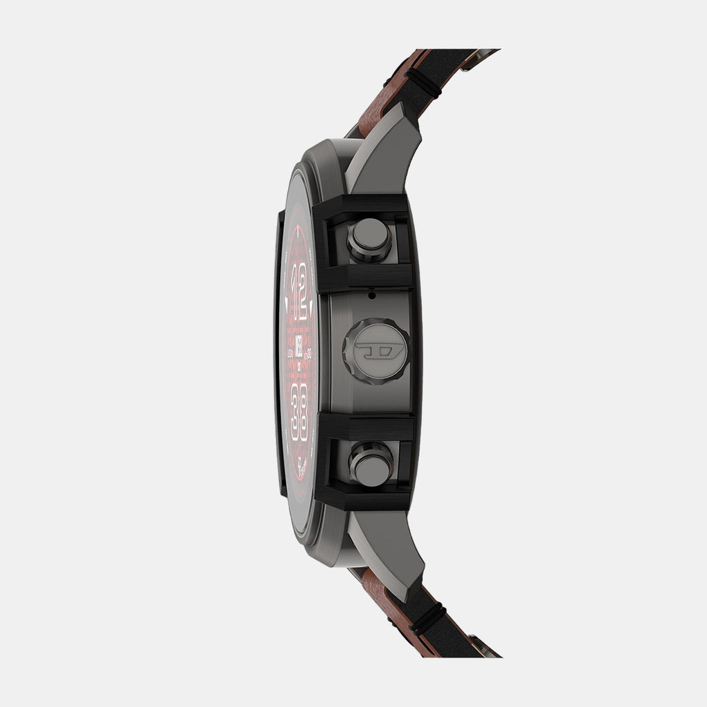 Men Automatic Black Dial Digital Leather Watch DZT2043