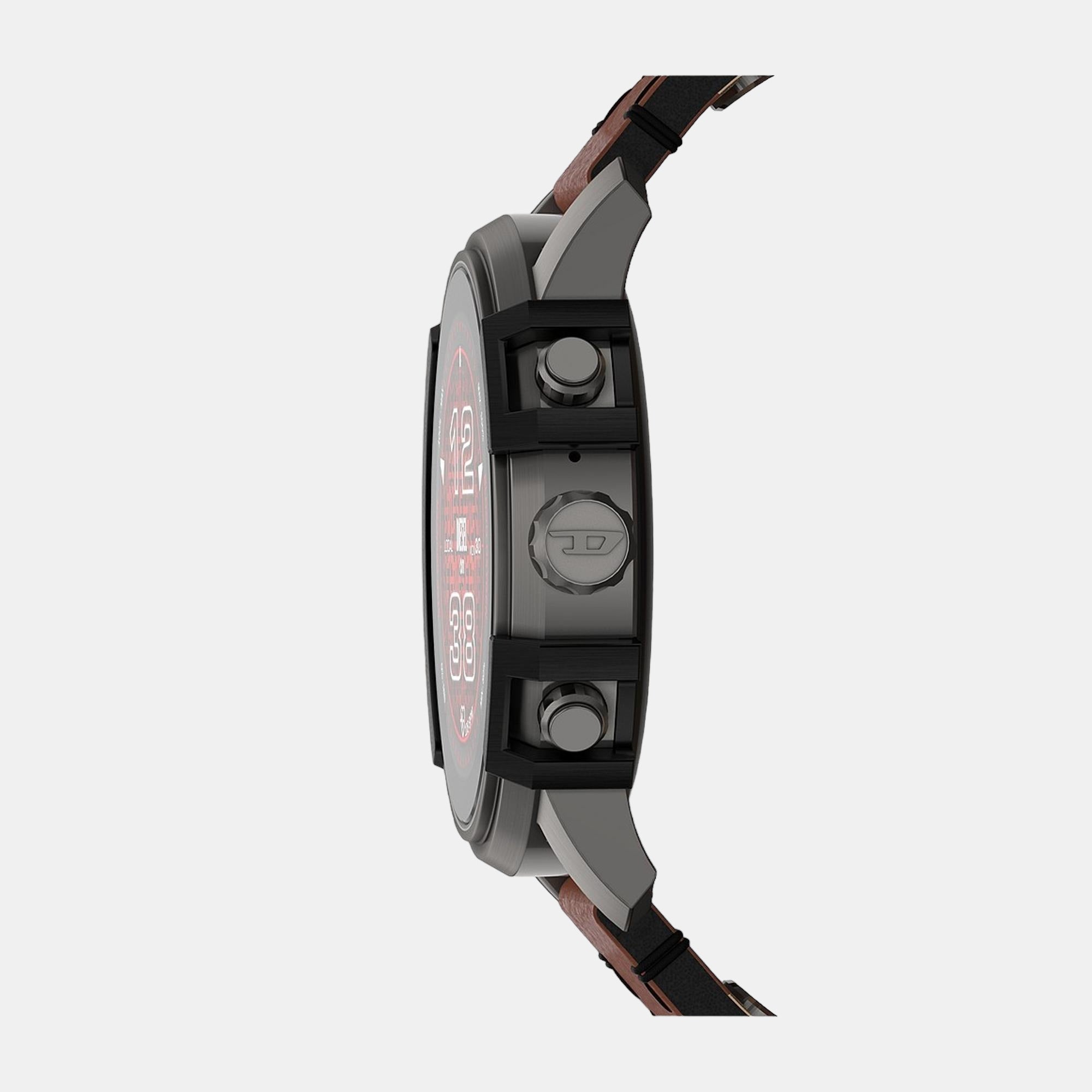 Men Automatic Black Dial Digital Leather Watch DZT2043