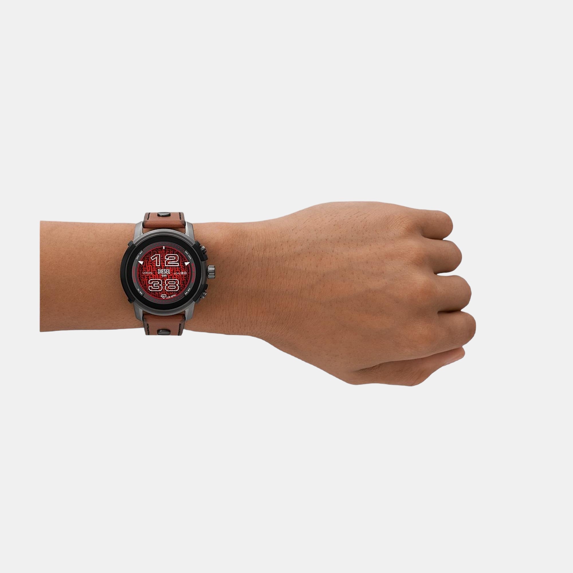Men Automatic Black Dial Digital Leather Watch DZT2043