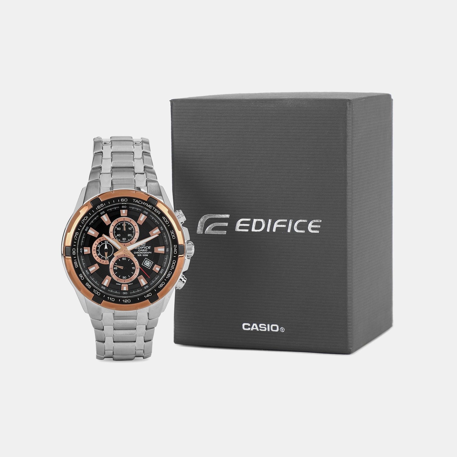 Edifice Men Quartz Black Dial Chronograph Stainless Steel Watch ED368