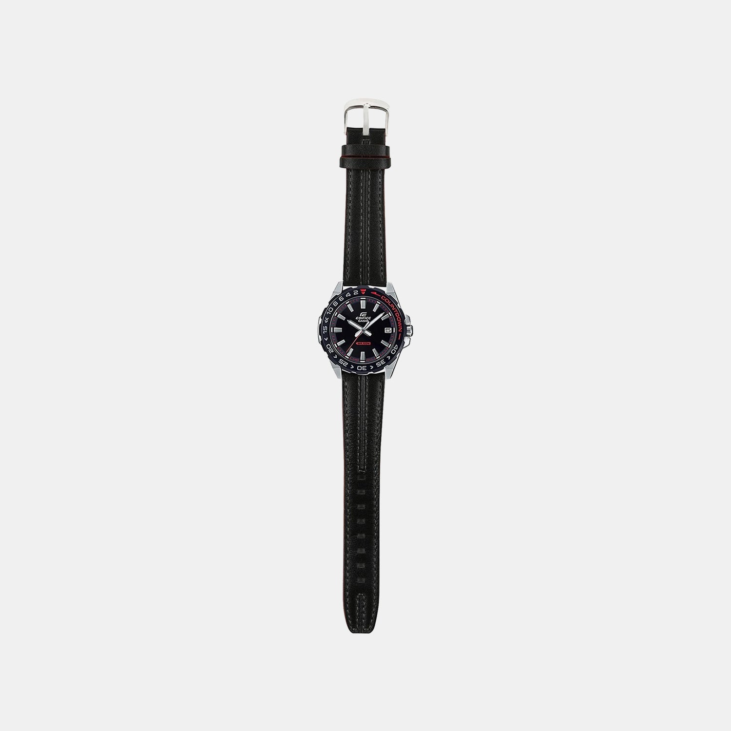 Edifice Men Quartz Black Dial Analog Leather Watch ED483