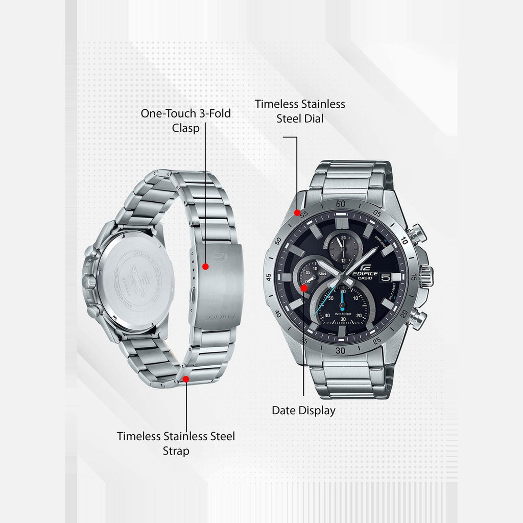 Edifice Men Quartz Black Dial Chronograph Stainless Steel Watch ED512